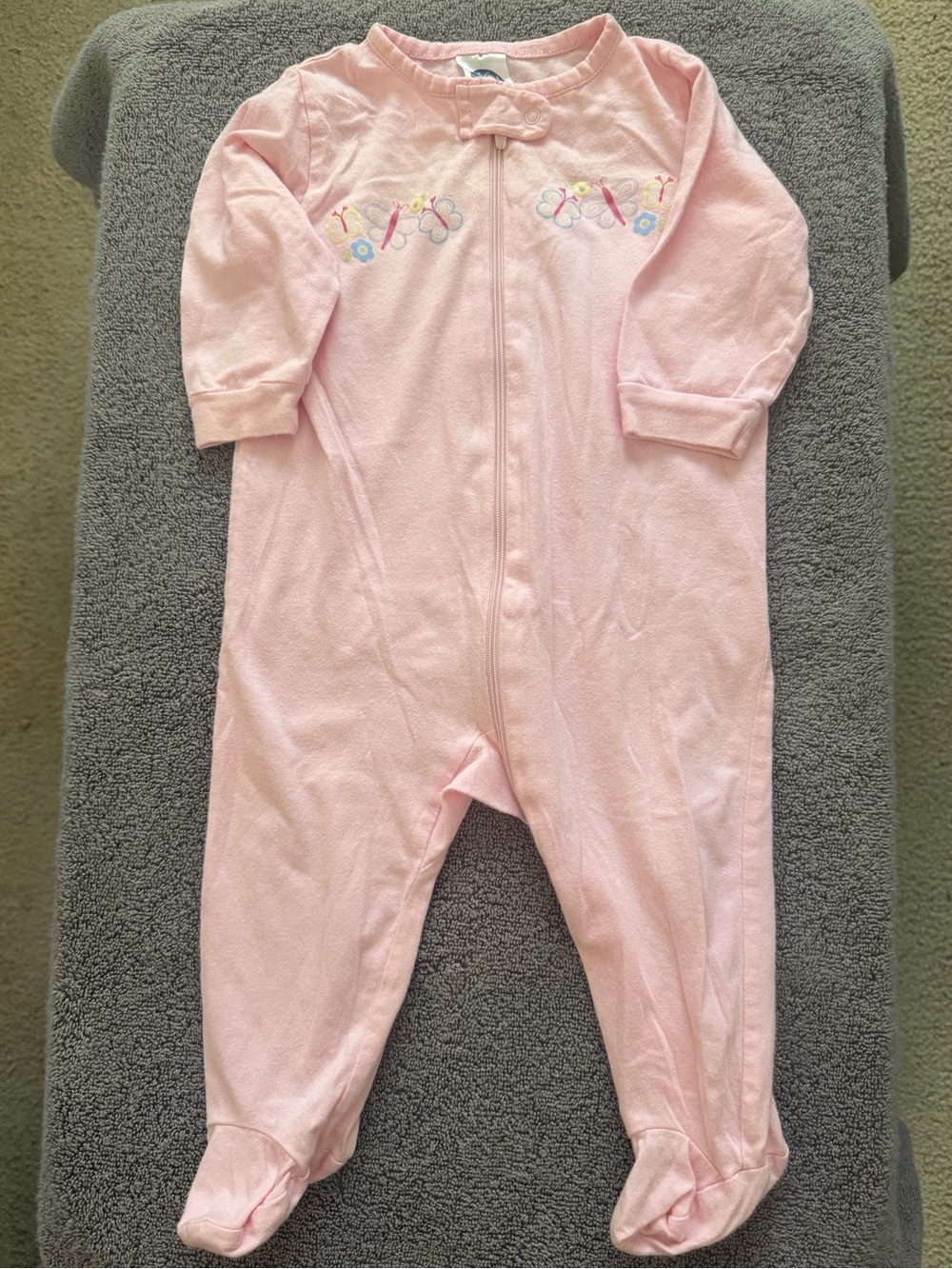 Gerber Pink Footed One-Piece with Embroidered Butterflies